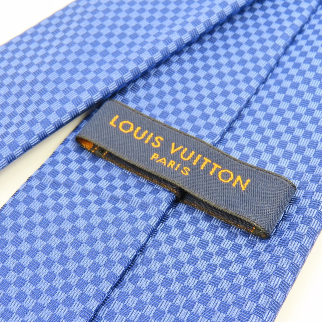 未使用品 LOUIS VUITTON ルイヴィトン ビジネス Yシャツ スーツ ダミエ柄 シルク100% ネクタイ シルク ブルー メンズ【中古】