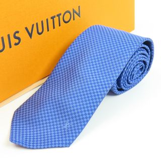 ルイヴィトン(LOUIS VUITTON)の未使用品 LOUIS VUITTON ルイヴィトン ビジネス Yシャツ スーツ ダミエ柄 シルク100% ネクタイ シルク ブルー メンズ【中古】(ネクタイ)