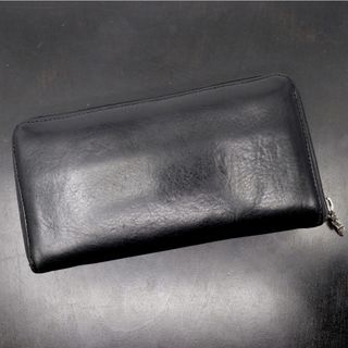 クロムハーツ(Chrome Hearts)のクロムハーツ【CHROMEHEARTS】【保証書付】プレーン/ラウンドファスナー財布/レックウォレット/REC/ブラック/レザー【中古】121299(折り財布)