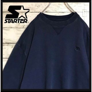 スターター(STARTER)の【ビンテージ古着】スターター　刺繍ロゴスウェット　太袖　ネイビー　F768R(スウェット)