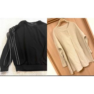 ザラ(ZARA)のおまとめ💓トレーナー フリル 袖 丸襟 スエット セーター 白 黒(ニット/セーター)