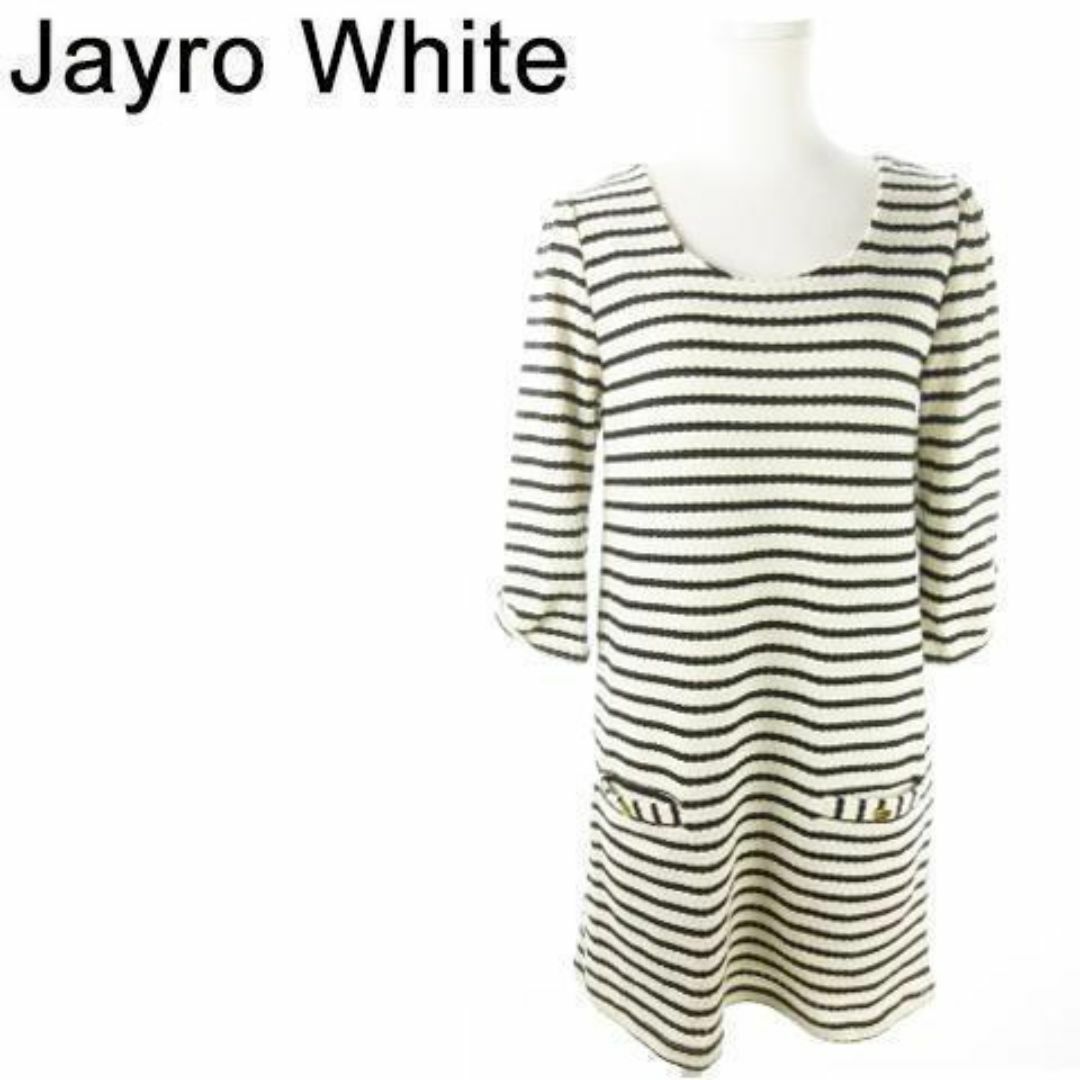 JAYRO White(ジャイロホワイト)のジャイロホワイト ミニワンピース 七分袖 ボーダー M 211025AO11A レディースのワンピース(ミニワンピース)の商品写真