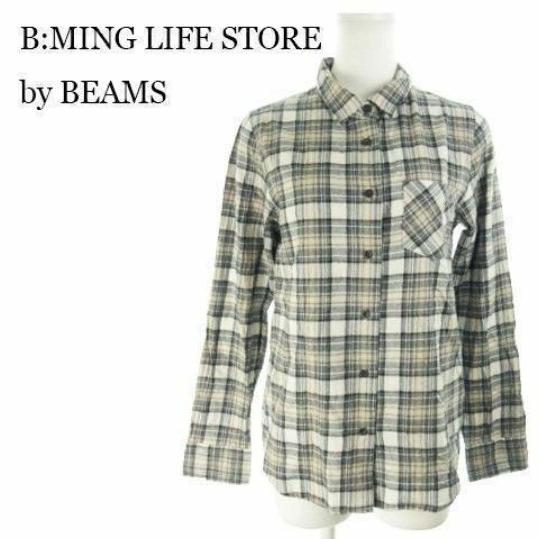 B:MING LIFE STORE by BEAMS(ビーミング ライフストア バイ ビームス)のB:MING ネルシャツ 長袖 チェック M グレー 211029AH13A レディースのトップス(シャツ/ブラウス(長袖/七分))の商品写真