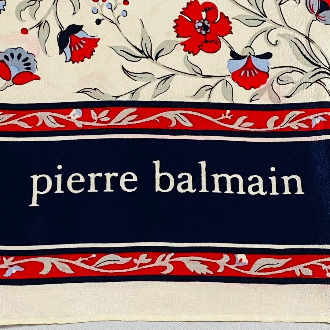 Pierre Balmain(ピエールバルマン)の★pierre balmain★スカーフ 花 シルク ホワイト ネイビー レッド レディースのファッション小物(バンダナ/スカーフ)の商品写真