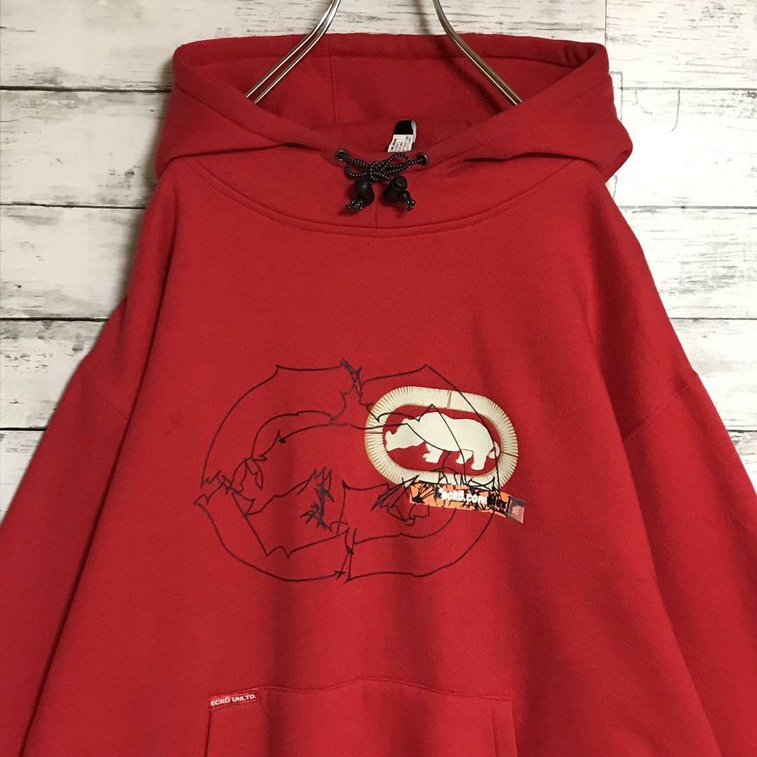 ECKŌ UNLTD（ECKO UNLTD）(エコーアンリミテッド)の【ビッグサイズ】エコーアンリミデッド　ロゴ入りパーカー　裏起毛　レッド　F822 メンズのトップス(パーカー)の商品写真