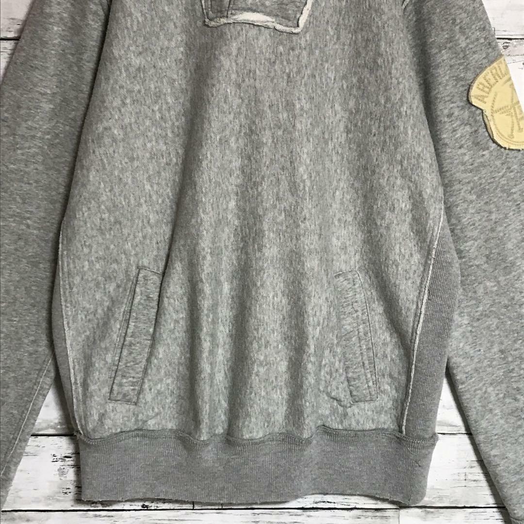 Abercrombie&Fitch(アバクロンビーアンドフィッチ)の【希少】アバクロンビー＆フィッチ　袖ワッペンロゴパーカー　杢グレーF821 メンズのトップス(パーカー)の商品写真