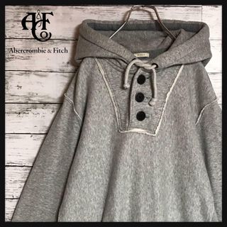 アバクロンビーアンドフィッチ(Abercrombie&Fitch)の【希少】アバクロンビー＆フィッチ　袖ワッペンロゴパーカー　杢グレーF821(パーカー)