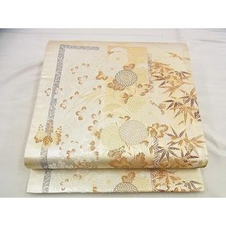 平和屋野田店■六通柄袋帯　唐織　短冊秋草蒔絵文　細綴織　三重綾織　金銀糸　逸品　n-me1586(帯)