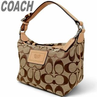 コーチ(COACH)のコーチ ポーチ 手提げバッグ ハンドバッグ ライトブラウン キャンバス レザー(ハンドバッグ)