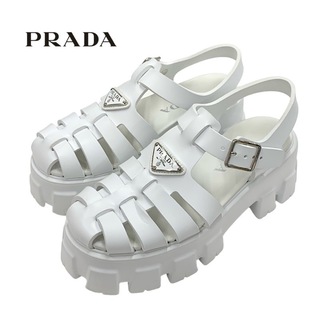 プラダ(PRADA)のプラダ PRADA モノリス サンダル 靴 シューズ トライアングルロゴ ラバー ホワイト(サンダル)