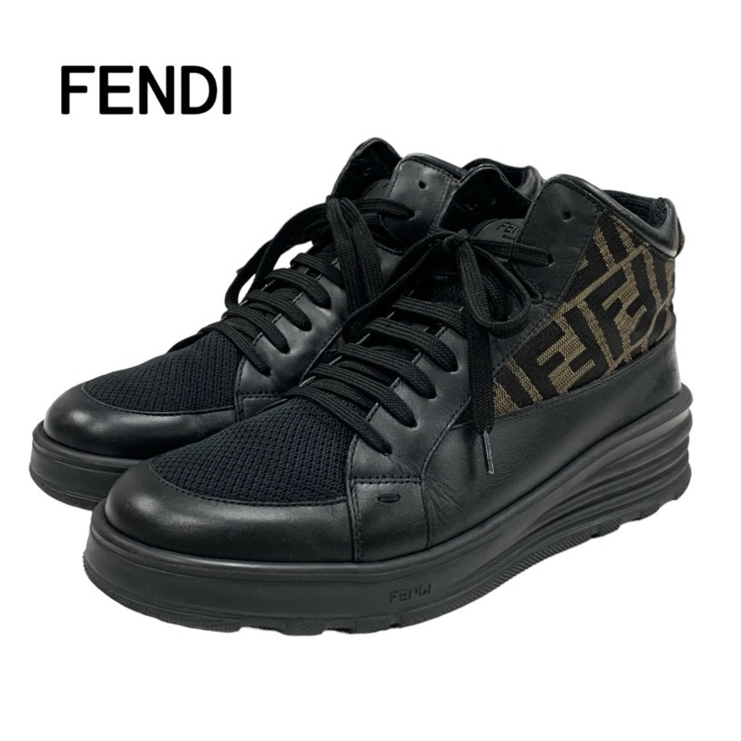 FENDI(フェンディ)のフェンディ FENDI スニーカー ハイカットスニーカー 靴 シューズ ズッカ ロゴ ファブリック レザー ブラック ブラウン メンズ メンズの靴/シューズ(スニーカー)の商品写真