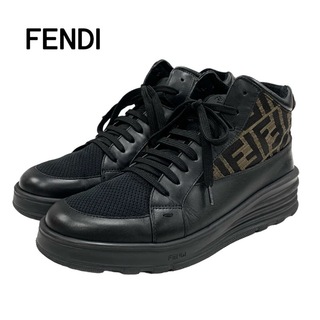 フェンディ(FENDI)のフェンディ FENDI スニーカー ハイカットスニーカー 靴 シューズ ズッカ ロゴ ファブリック レザー ブラック ブラウン メンズ(スニーカー)