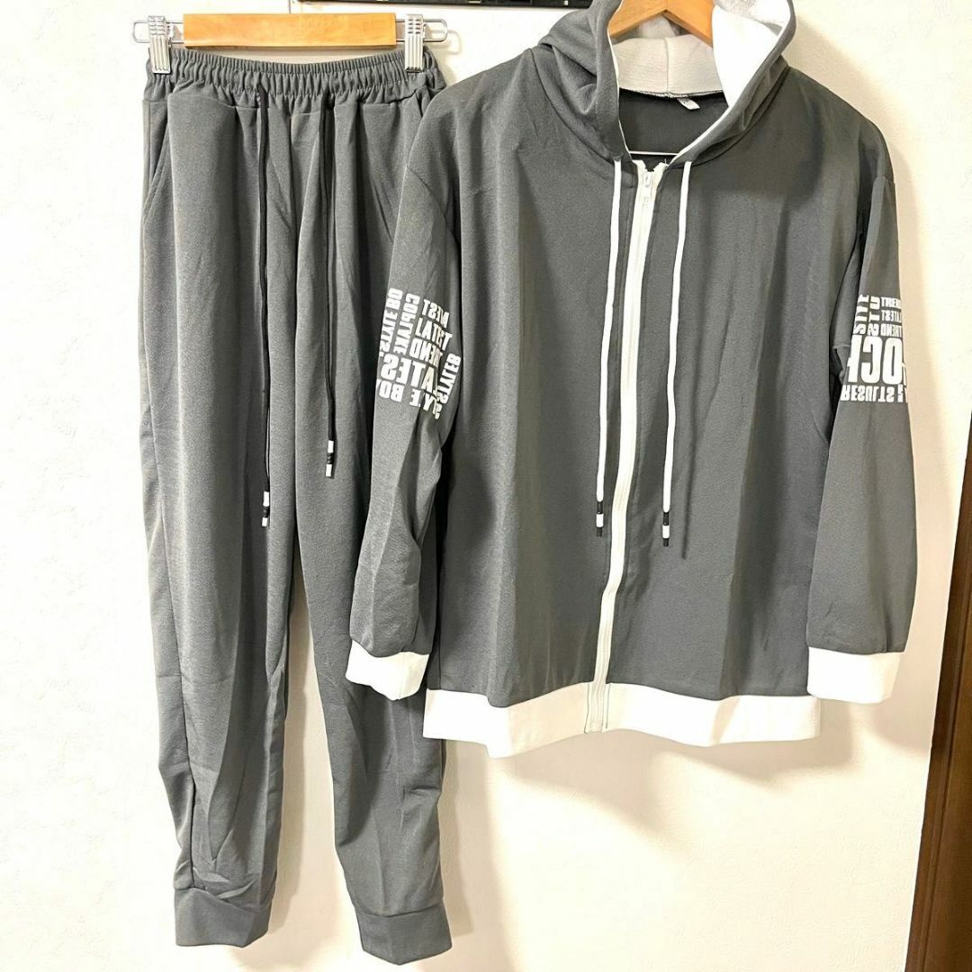 ジャージ上下 メンズ セットアップ ジャージ 部屋着 普段着 グレー2XL メンズのトップス(ジャージ)の商品写真