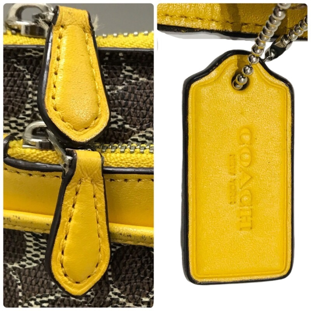 COACH(コーチ)のCOACH コーチ ショルダーバッグ 52359 シグネチャー柄 イエロー ポーチ付 ポシェット 【中古品】 22403K553 レディースのバッグ(ショルダーバッグ)の商品写真