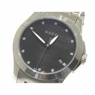 グッチ(Gucci)の美品 グッチ 126.5 レディース クォーツ 時計 Gタイムレス 12Pダイヤ ☆ ブラックシェル 文字盤 シルバーSS ▼ GUCCI デイト 5I6C(腕時計)