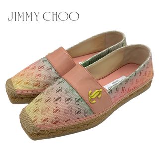 ジミーチュウ(JIMMY CHOO)の未使用 ジミーチュウ JIMMY CHOO DRU FLAT フラットシューズ 靴 シューズ エスパドリーユ ロゴ グラデーション キャンバス ピンク系(スリッポン/モカシン)