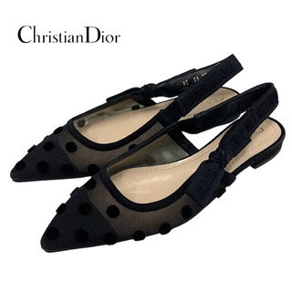 クリスチャンディオール(Christian Dior)のクリスチャンディオール CHRISTIAN DIOR J'ADIOR フラットパンプス フラットサンダル 靴 シューズ ドット スリングバック ブラック 黒(ハイヒール/パンプス)