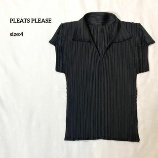 プリーツプリーズイッセイミヤケ(PLEATS PLEASE ISSEY MIYAKE)のプリーツプリーズ　ボリュームショルダースキッパーシャツ　ブラック4(XL) 変形(シャツ/ブラウス(半袖/袖なし))