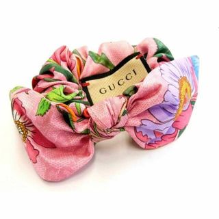 グッチ(Gucci)の片方のみ 新品同様 グッチ ヘア アクセサリー ■ シュシュ フラワー ピンク系 シルク GUCCI □6C ク100(ヘアゴム/シュシュ)