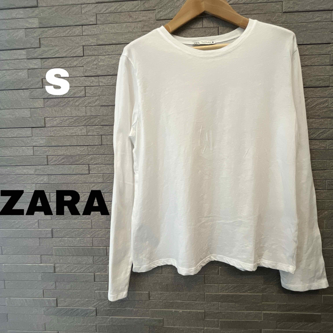 ZARA(ザラ)のザラZARA 長袖Tシャツ 薄手 ロンT シンプル ノーマル フォーマル 白 S レディースのトップス(Tシャツ(長袖/七分))の商品写真