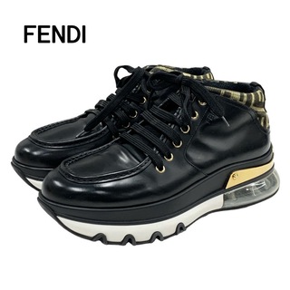 フェンディ(FENDI)のフェンディ FENDI スニーカー ハイカットスニーカー 靴 シューズ ズッカ ロゴ レザー ブラック ゴールド メンズ(スニーカー)