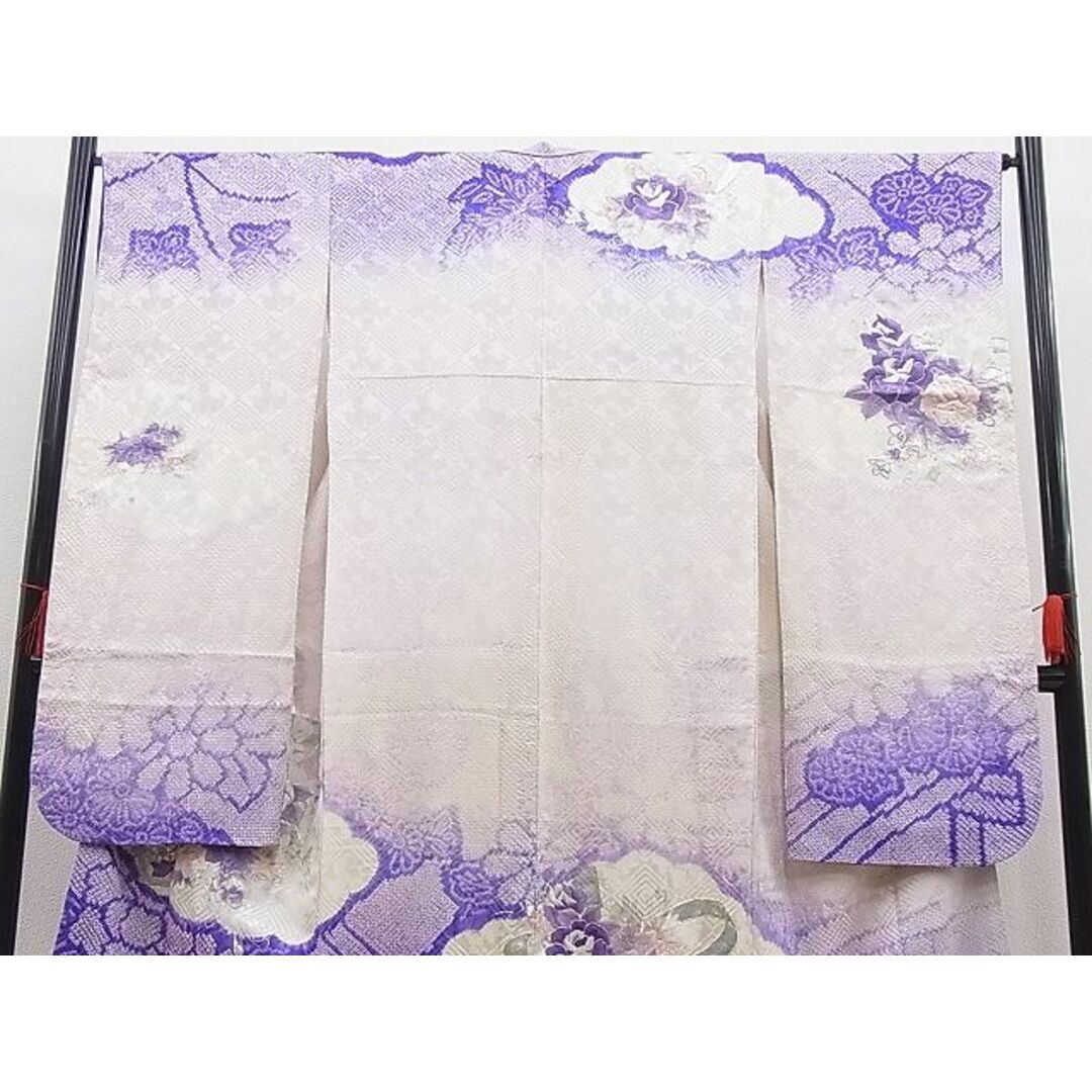 平和屋野田店■豪華振袖　絞り　銀駒刺繍　雲重ね草花文　銀彩　やまと誂製　逸品　n-hj8834 レディースの水着/浴衣(振袖)の商品写真