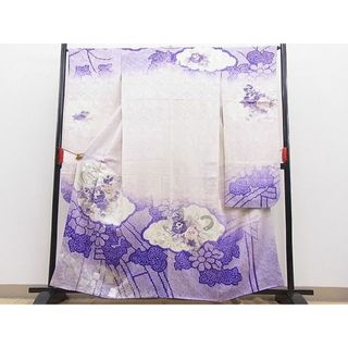 平和屋野田店■豪華振袖　絞り　銀駒刺繍　雲重ね草花文　銀彩　やまと誂製　逸品　n-hj8834(振袖)