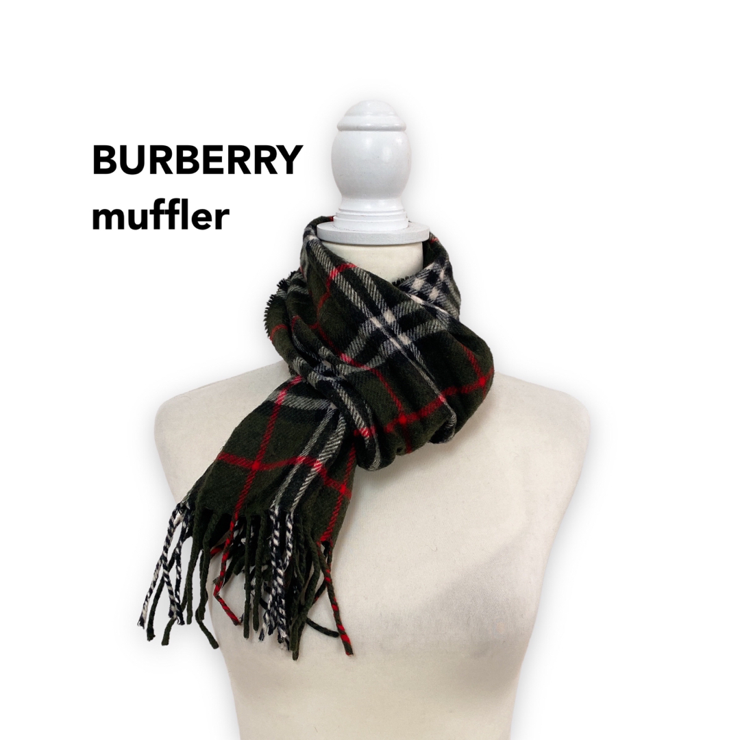 BURBERRY(バーバリー)のBurberry バーバリー　マフラー　ストール　ノバチェック　ウール　緑色 レディースのファッション小物(マフラー/ショール)の商品写真