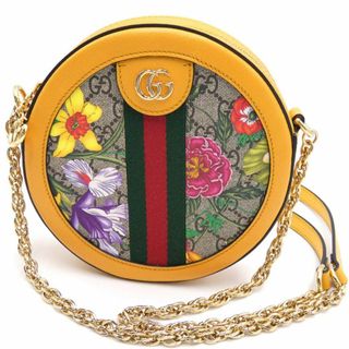 グッチ(Gucci)の美品 グッチ バッグ GUCCI GGスプリームxレザー GGフローラ ミニ ラウンド チェーン ショルダー イエロー 550618 T-YJ06213(ショルダーバッグ)