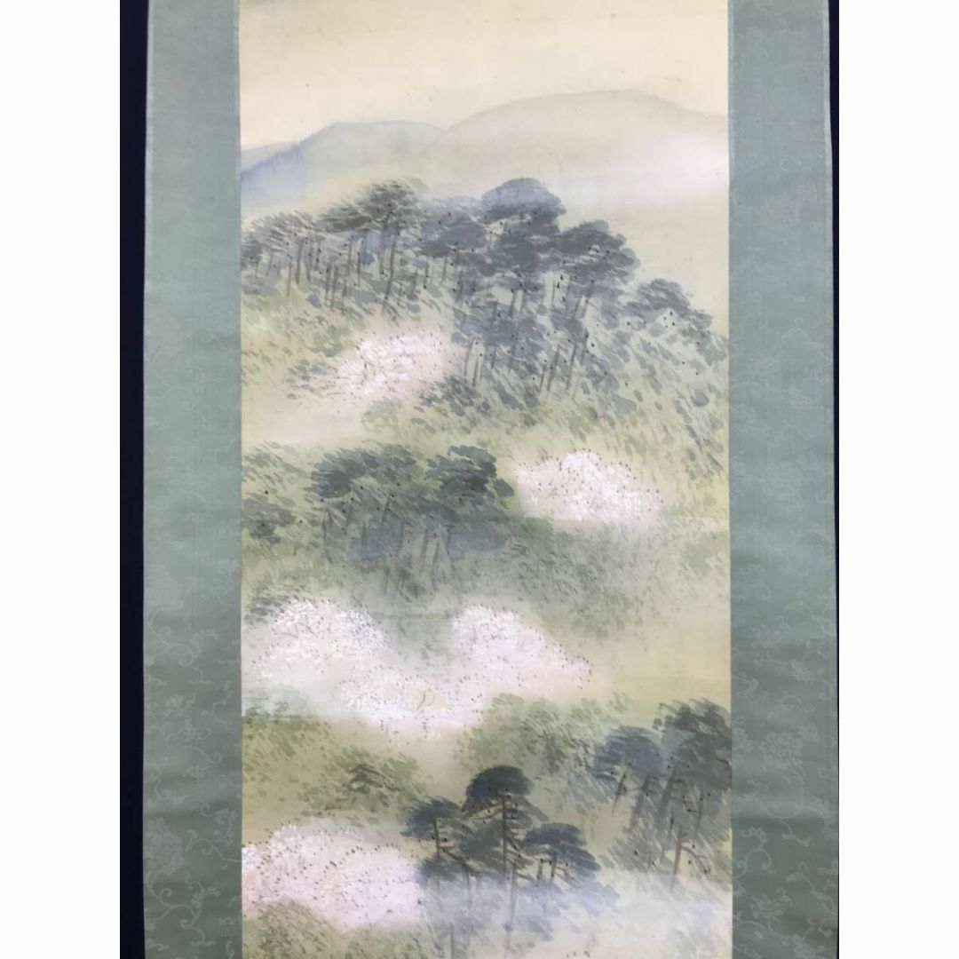 真作/朝見香城/嵐狭春霞図/山水図/嵐山風景図/掛軸☆宝船☆AE-184 真作/朝見香城/嵐狭春霞図/山水図/嵐山風景図/掛軸☆宝船☆AE-184