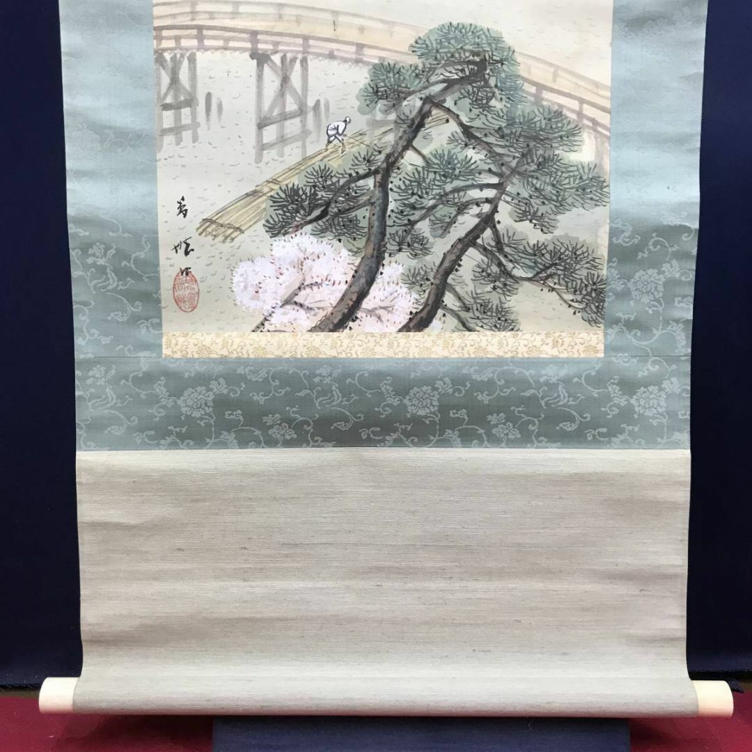 真作/朝見香城/嵐狭春霞図/山水図/嵐山風景図/掛軸☆宝船☆AE-184 真作/朝見香城/嵐狭春霞図/山水図/嵐山風景図/掛軸☆宝船☆AE-184