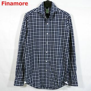 フィナモレ(FINAMORE)の【良品】フィナモレ　紺白チェックホリゾンタルカラーシャツ　FINAMORE(シャツ)