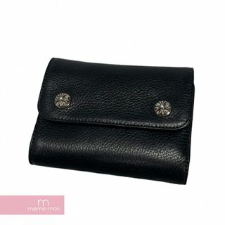 クロムハーツ(Chrome Hearts)のCHROME HEARTS Wave Minil Wallet クロムハーツ ウェーブミニウォレット 三つ折り財布 レザー ダガージップ クロスボールボタン ブラック【240326】【新古品】【me04】(折り財布)