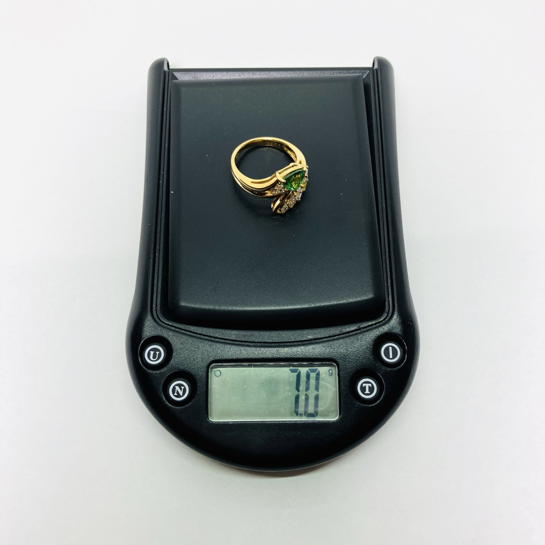 K18 ダイヤモンド付 グリーングロシュラーガーネット (ツァボライト)リング レディースのアクセサリー(リング(指輪))の商品写真