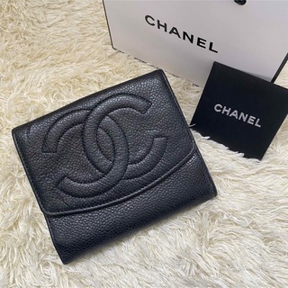 CHANEL - CHANEL✨シャネル キャビアスキン 二つ折り 財布 ブラック