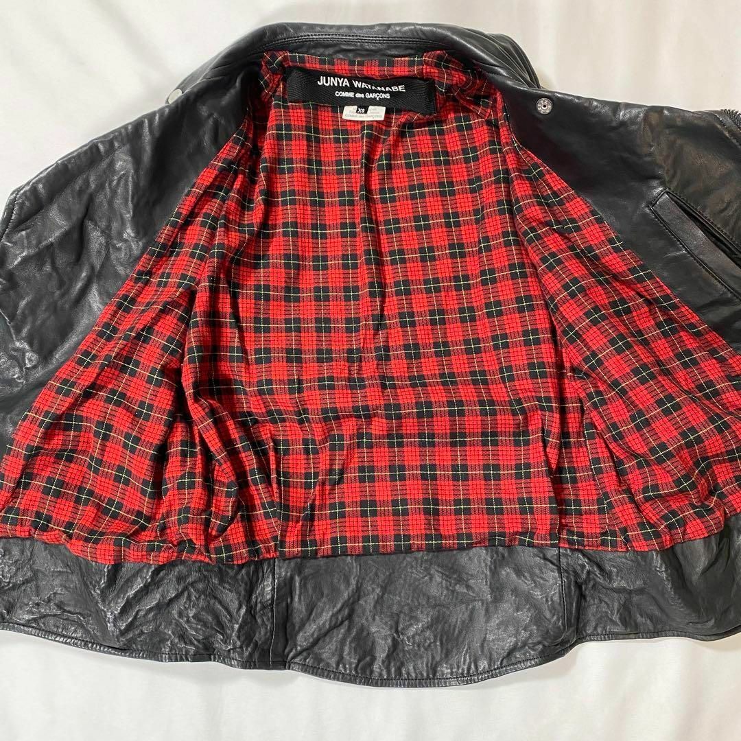 JUNYA WATANABE COMME des GARCONS(ジュンヤワタナベコムデギャルソン)のジュンヤワタナベコムデギャルソン　ダブルレザーライダースJK 黒XS チェック レディースのジャケット/アウター(ライダースジャケット)の商品写真