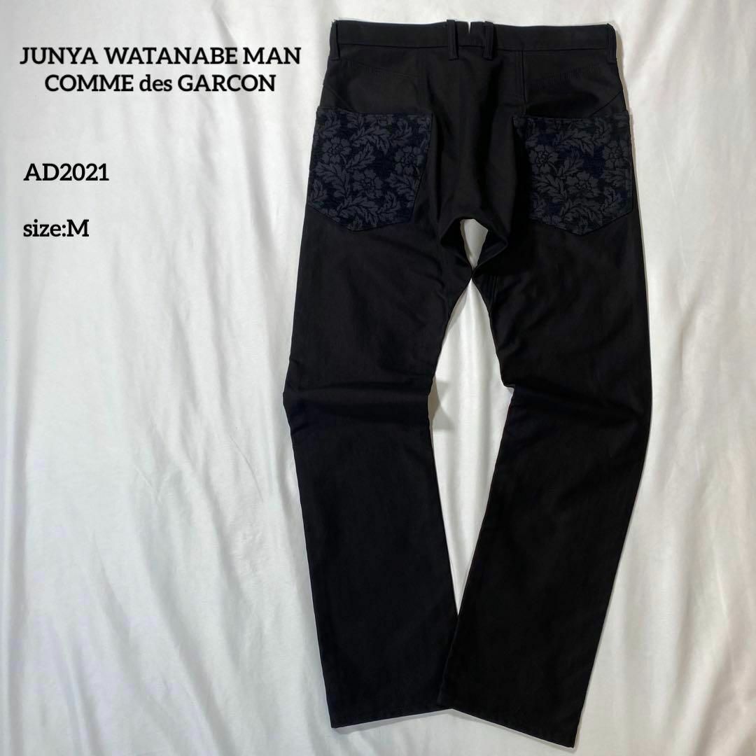 JUNYA WATANABE MAN(ジュンヤワタナベマン)のコムデギャルソンジュンヤワタナベマン　21AW 刺繍花柄パッチブラックデニム　M メンズのパンツ(デニム/ジーンズ)の商品写真