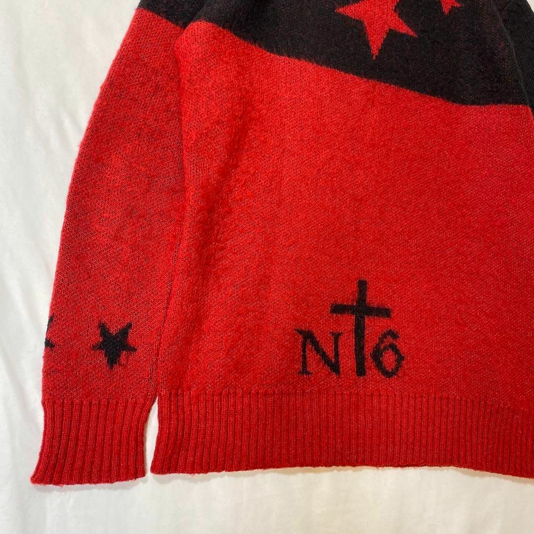 NO ID.(ノーアイディー)のNO ID.BLACK モヘヤジャガードニット　赤黒　1 スター　星柄 メンズのトップス(ニット/セーター)の商品写真