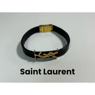 サンローラン(Saint Laurent)のSAINT LAURENT サンローラン　レザー　ゴールド　ロゴ　バングル(ブレスレット/バングル)