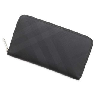 バーバリー(BURBERRY)のバーバリー 長財布 チェック PVC BURBERRY 財布 ラウンドファスナー 黒(長財布)