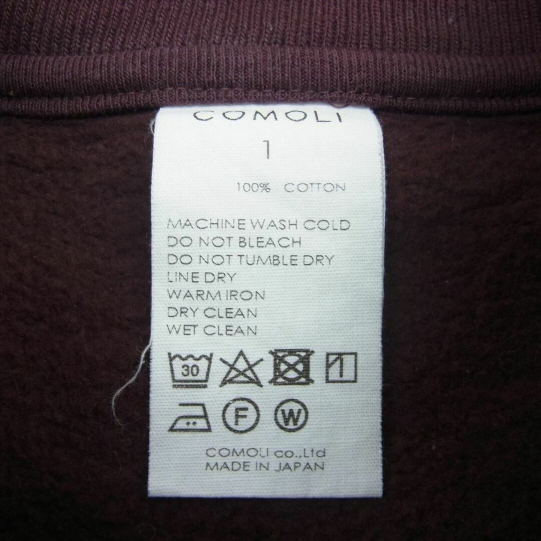 COMOLI(コモリ)のCOMOLI コモリ 23AW Y03-05002 コットン吊裏毛 クルーネック スウェット トレーナー Burgundy バーガンディ系 1【中古】 メンズのトップス(スウェット)の商品写真