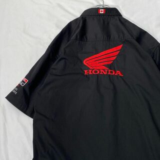ホンダ(ホンダ)のランドマーク　HONDA半袖ワークシャツ　ブラック　2XL 刺繍　カナダ国旗(シャツ)