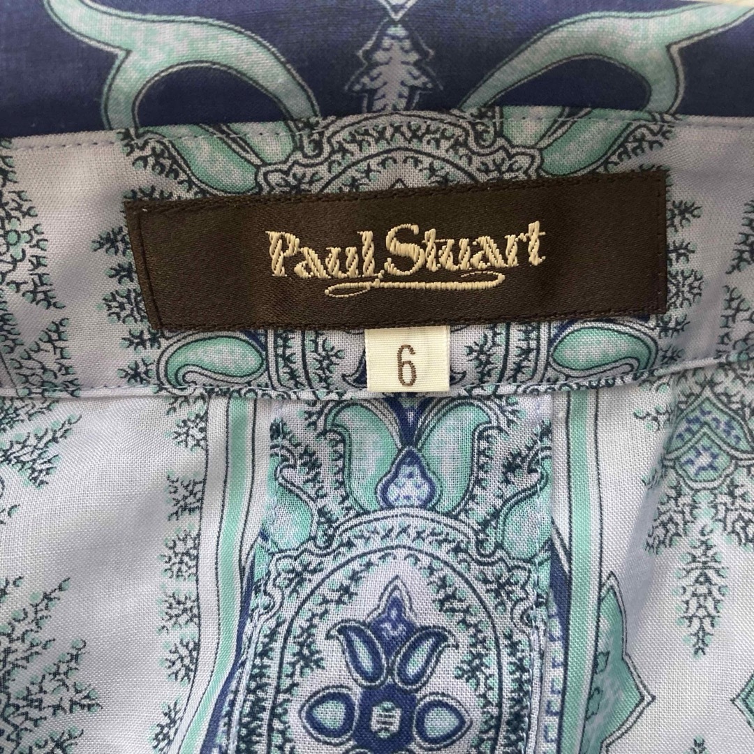 Paul Stuart(ポールスチュアート)のポールスチュワート　総柄七分袖ブラウス　プルオーバー　シースルー　ブルー系 レディースのトップス(シャツ/ブラウス(長袖/七分))の商品写真