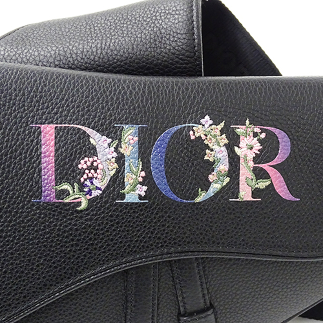 Christian Dior(クリスチャンディオール)のディオール Dior バッグ レディース ブランド ショルダーバッグ サドルバッグ レザー ブラック フラワー ロゴ 刺繍 黒 おしゃれ コンパクト ミニバッグ 【中古】 レディースのバッグ(ショルダーバッグ)の商品写真