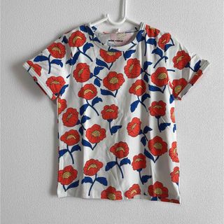 【新品未使用】mini rodini Tシャツ フラワー 赤 116−122(Tシャツ/カットソー)