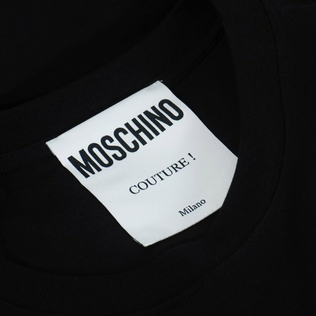 MOSCHINO(モスキーノ)のモスキーノ ロゴ プリント アシンメトリ Tシャツ カットソー 半袖 38 黒 レディースのトップス(Tシャツ(半袖/袖なし))の商品写真