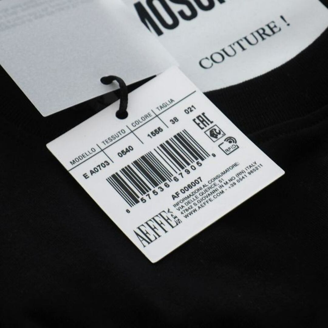 MOSCHINO(モスキーノ)のモスキーノ ロゴ プリント アシンメトリ Tシャツ カットソー 半袖 38 黒 レディースのトップス(Tシャツ(半袖/袖なし))の商品写真