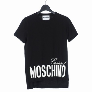 モスキーノ(MOSCHINO)のモスキーノ ロゴ プリント アシンメトリ Tシャツ カットソー 半袖 38 黒(Tシャツ(半袖/袖なし))