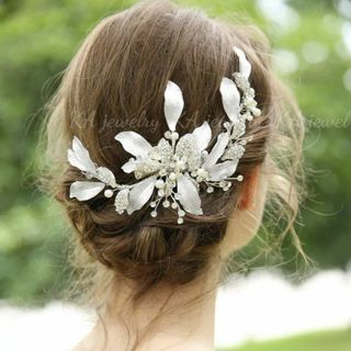 ☆新品大きめシルバーヘッドドレスウエディングヘアアクセサリーティアラボンネ結婚式(ヘッドドレス/ドレス)