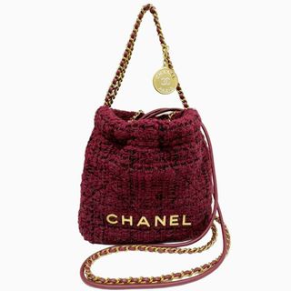 シャネル(CHANEL)のシャネル CHANEL 22 ミニ ココマーク ツイード ショルダーバッグ ハンドバッグ AS3980 2way パープル ゴールド金具 ランダム番 金属プレート レディース(ショルダーバッグ)